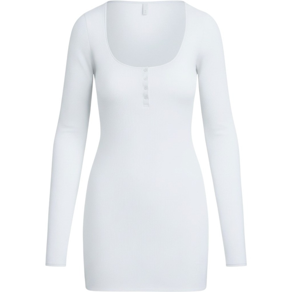 Rachel Pally Ribbed Henley Mini Dress Light Blue Long Sleeve Scoop Neck Bodycon
